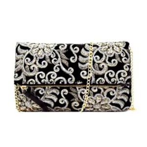 Sequin Embellished Floral Clutch