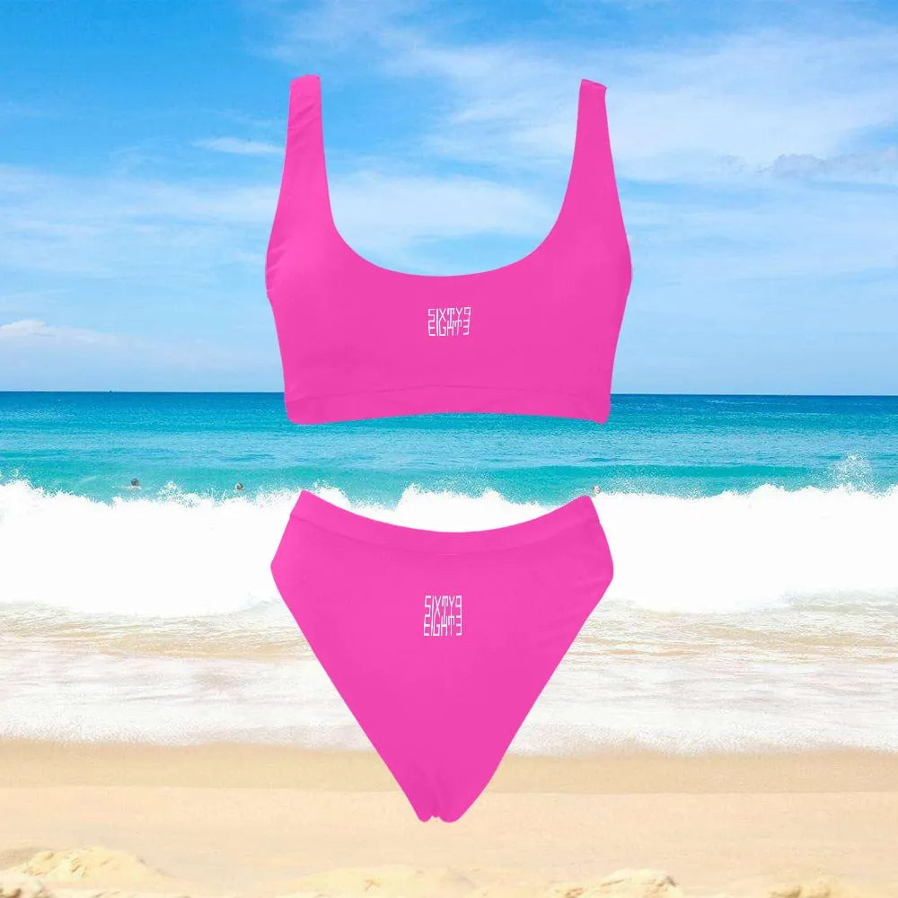 Sixty Eight 93 Logo White Sport Top & High-Waisted Bikini Swimsuit