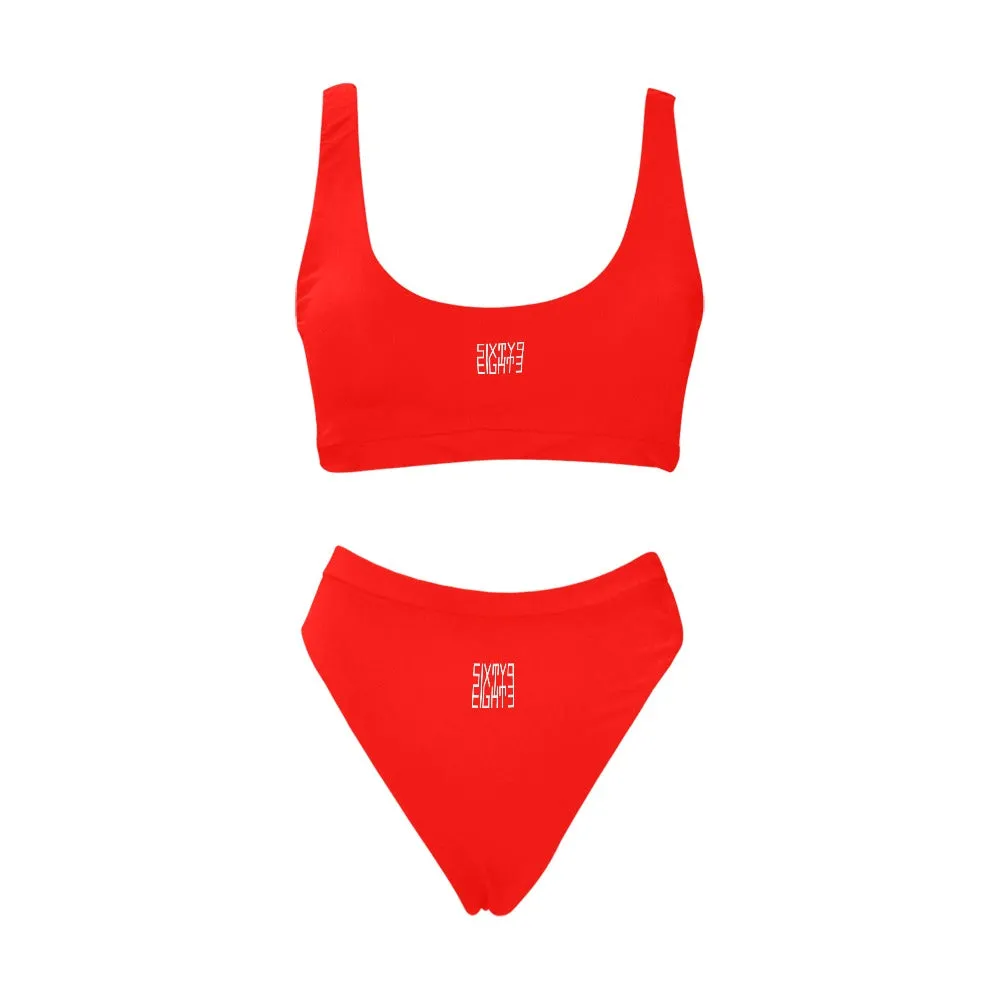 Sixty Eight 93 Logo White Sport Top & High-Waisted Bikini Swimsuit