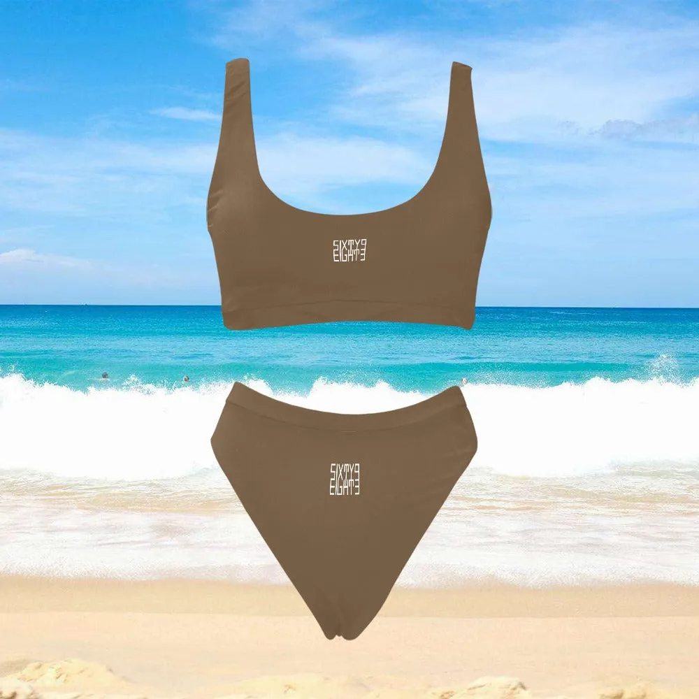 Sixty Eight 93 Logo White Sport Top & High-Waisted Bikini Swimsuit