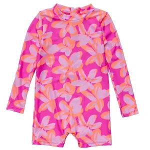Snapper Rock Hibiscus Hype Long Sleeve Sunsuit G70817L - Pink