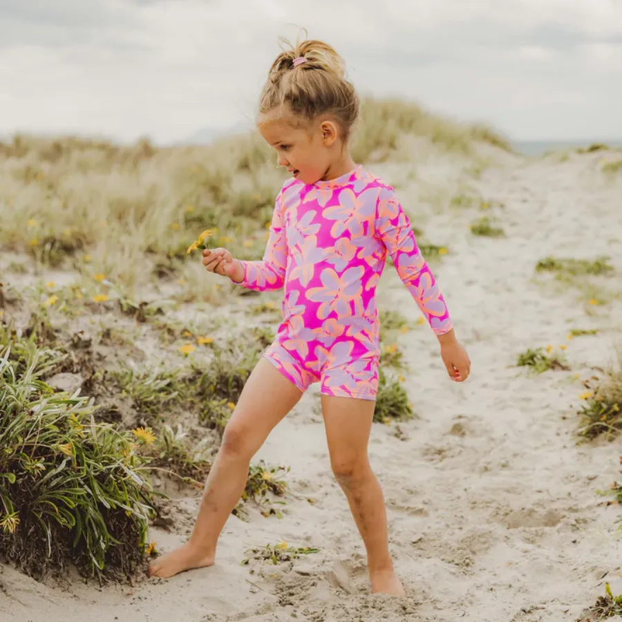 Snapper Rock Hibiscus Hype Long Sleeve Sunsuit G70817L - Pink