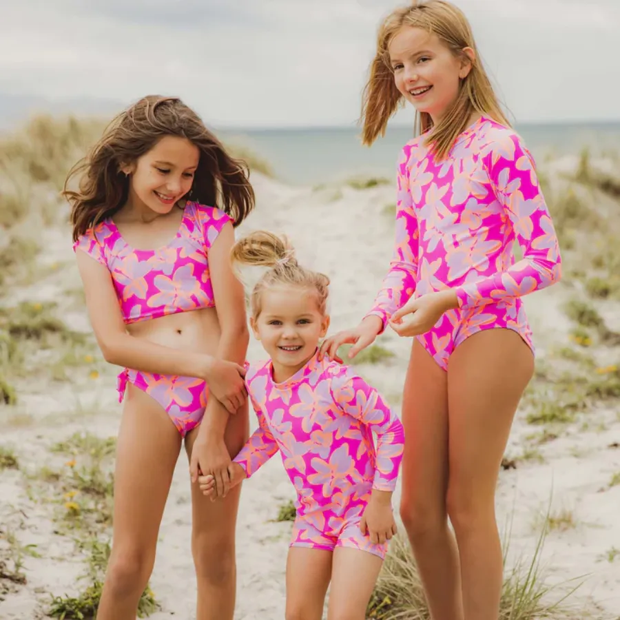 Snapper Rock Hibiscus Hype Long Sleeve Sunsuit G70817L - Pink