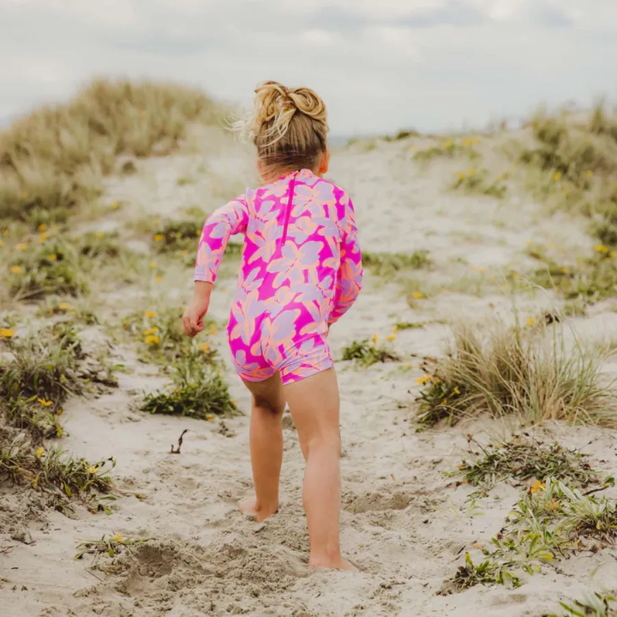 Snapper Rock Hibiscus Hype Long Sleeve Sunsuit G70817L - Pink