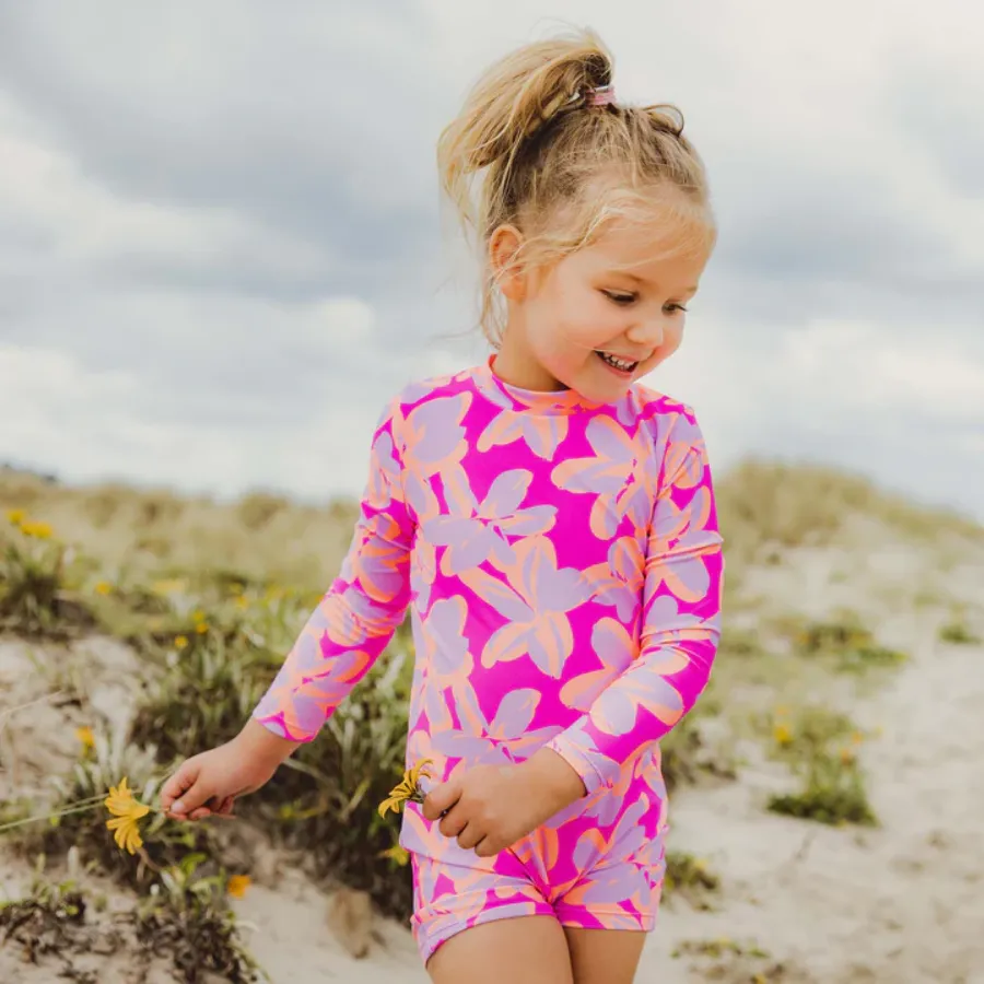 Snapper Rock Hibiscus Hype Long Sleeve Sunsuit G70817L - Pink