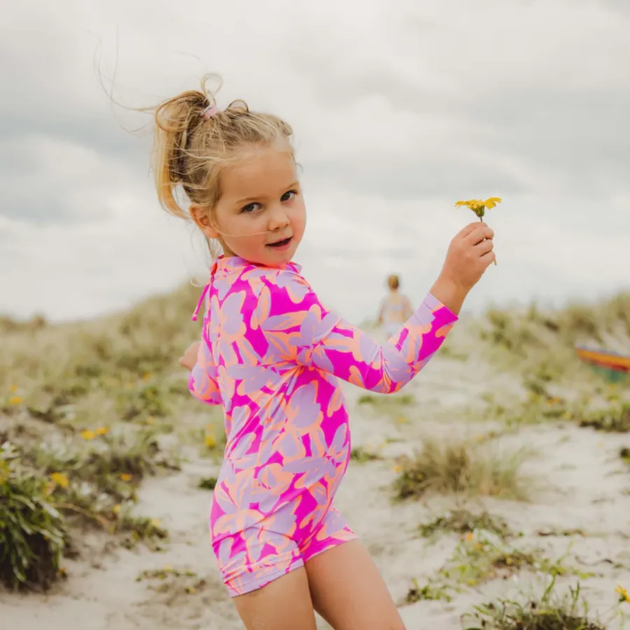 Snapper Rock Hibiscus Hype Long Sleeve Sunsuit G70817L - Pink