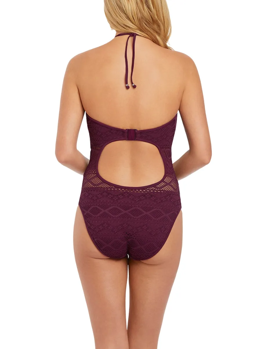 Sundance High Neck Swimsuit - Black Cherry