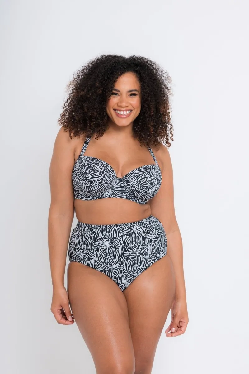 Sundown High Waist Swim Brief Black Print- CS025505