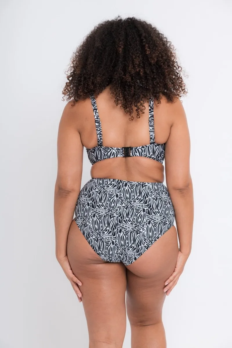 Sundown High Waist Swim Brief Black Print- CS025505