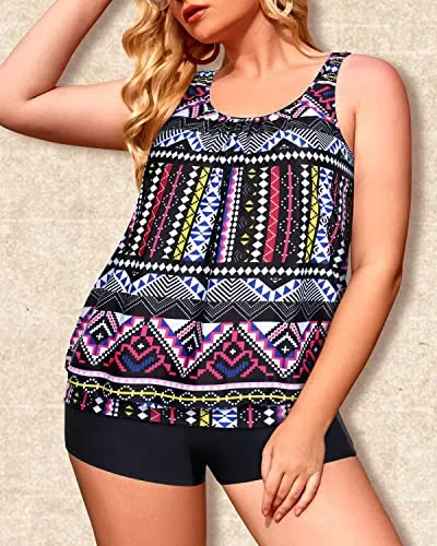 Two Piece Bathing Suits Sport Tankini Swimsuits For Women-Printed Geometric