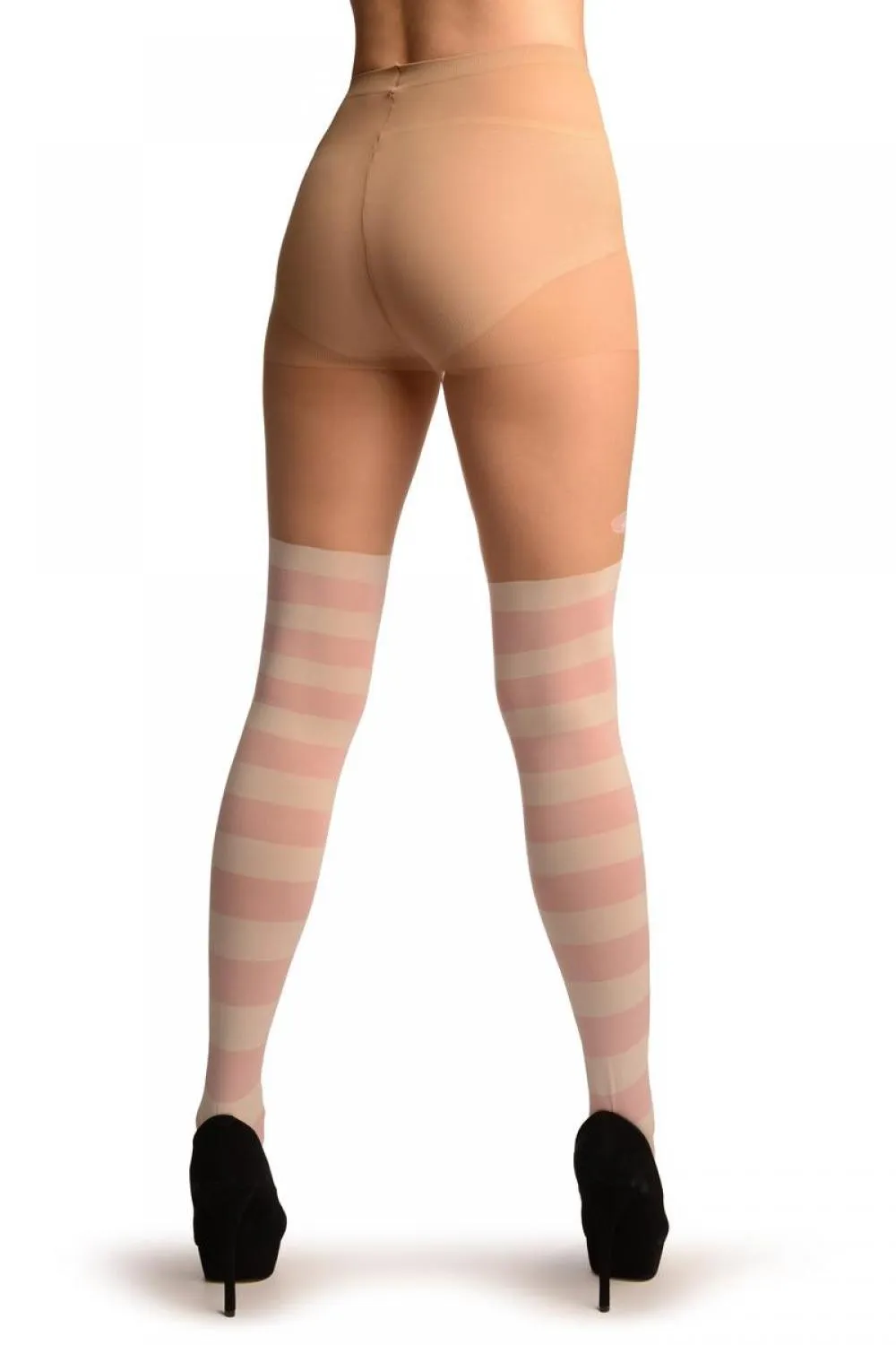 White & Pink Stripes And Smiling Bunnies Faux Stocking