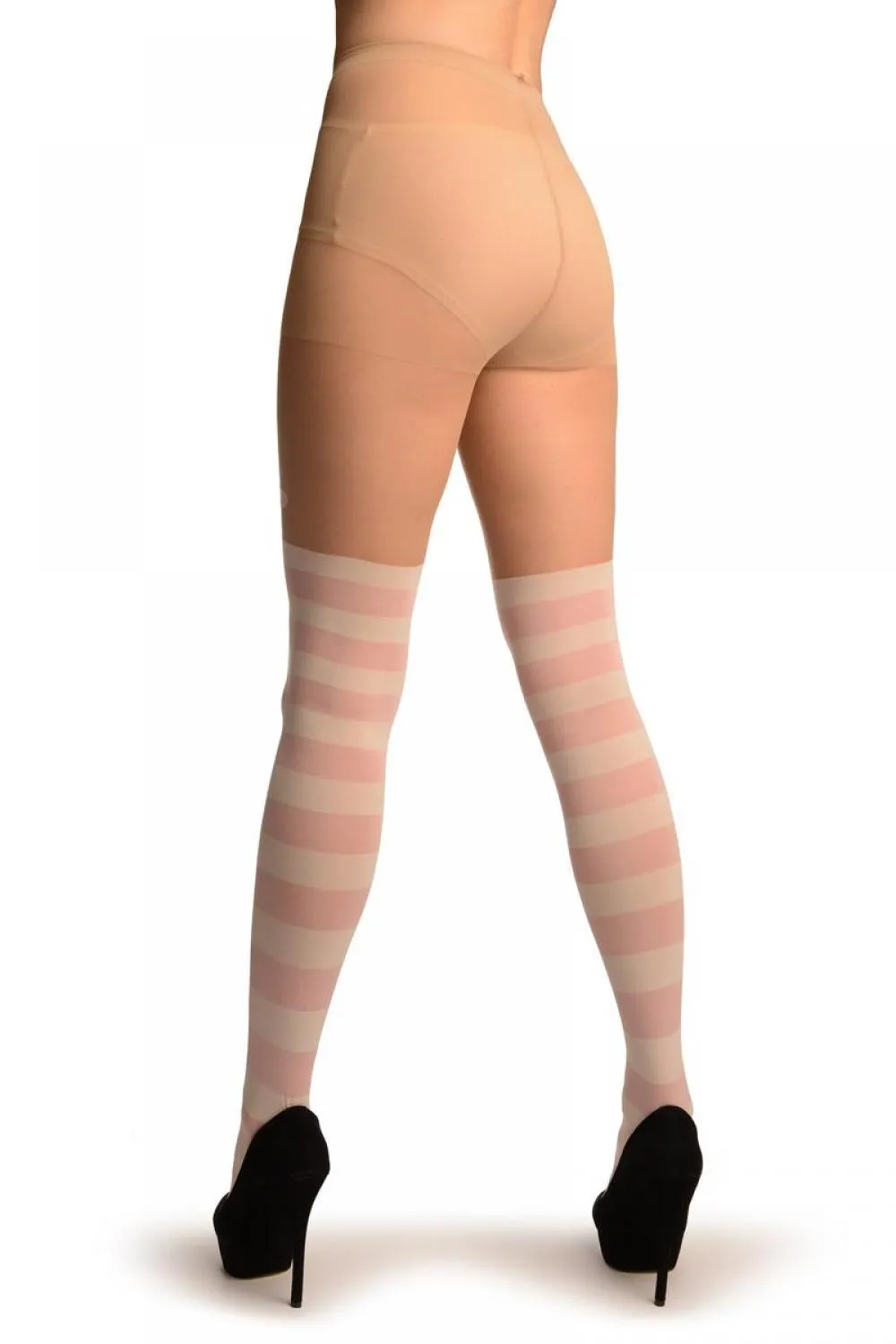White & Pink Stripes And Smiling Bunnies Faux Stocking