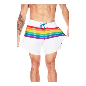 White Rainbow Stretch Swim Trunks