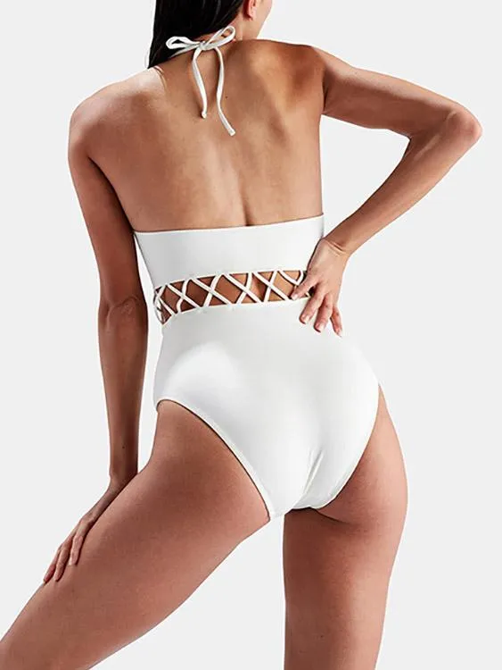 Wholesale Halter Sleeveless Hollow Tie-Up Bikinis
