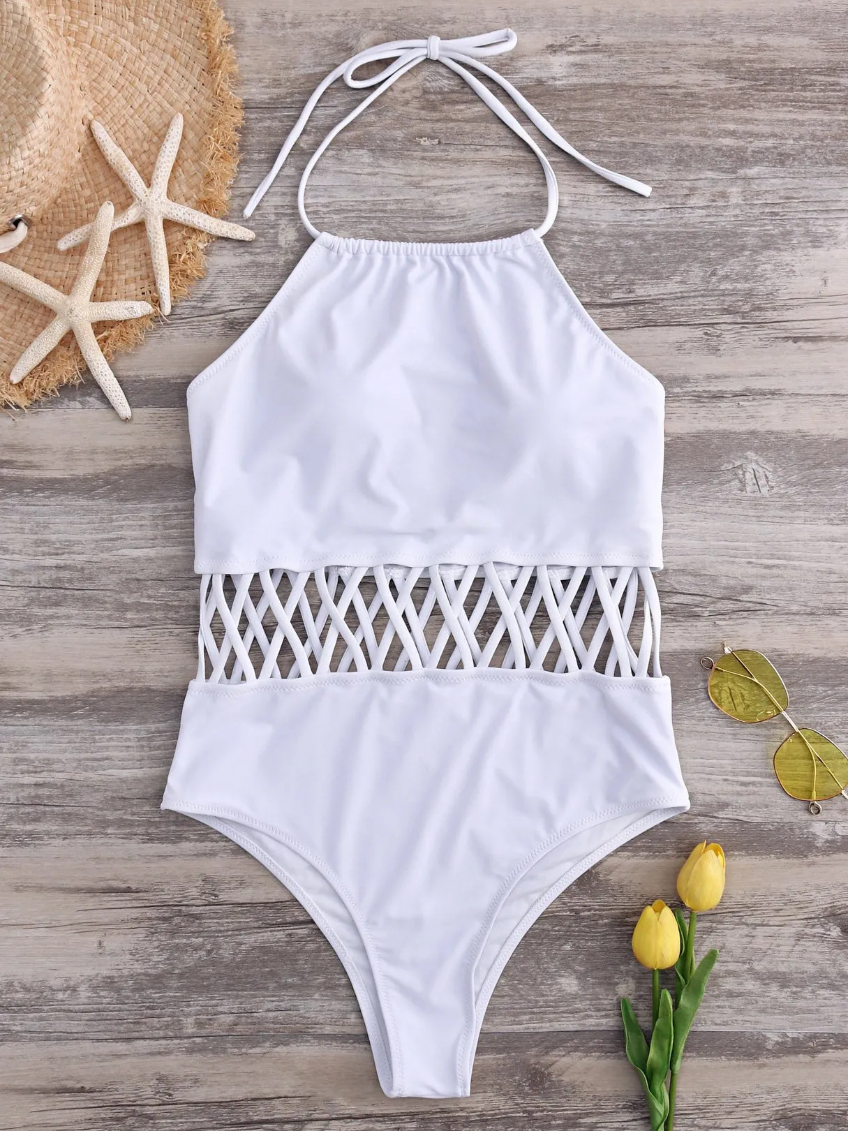 Wholesale Halter Sleeveless Hollow Tie-Up Bikinis