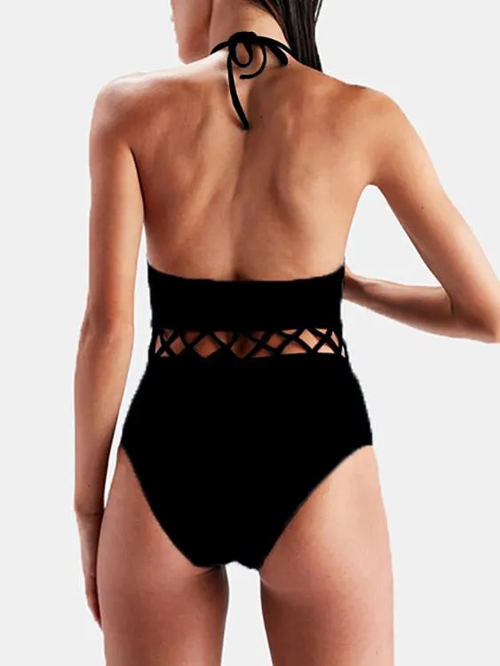 Wholesale Halter Sleeveless Hollow Tie-Up Bikinis
