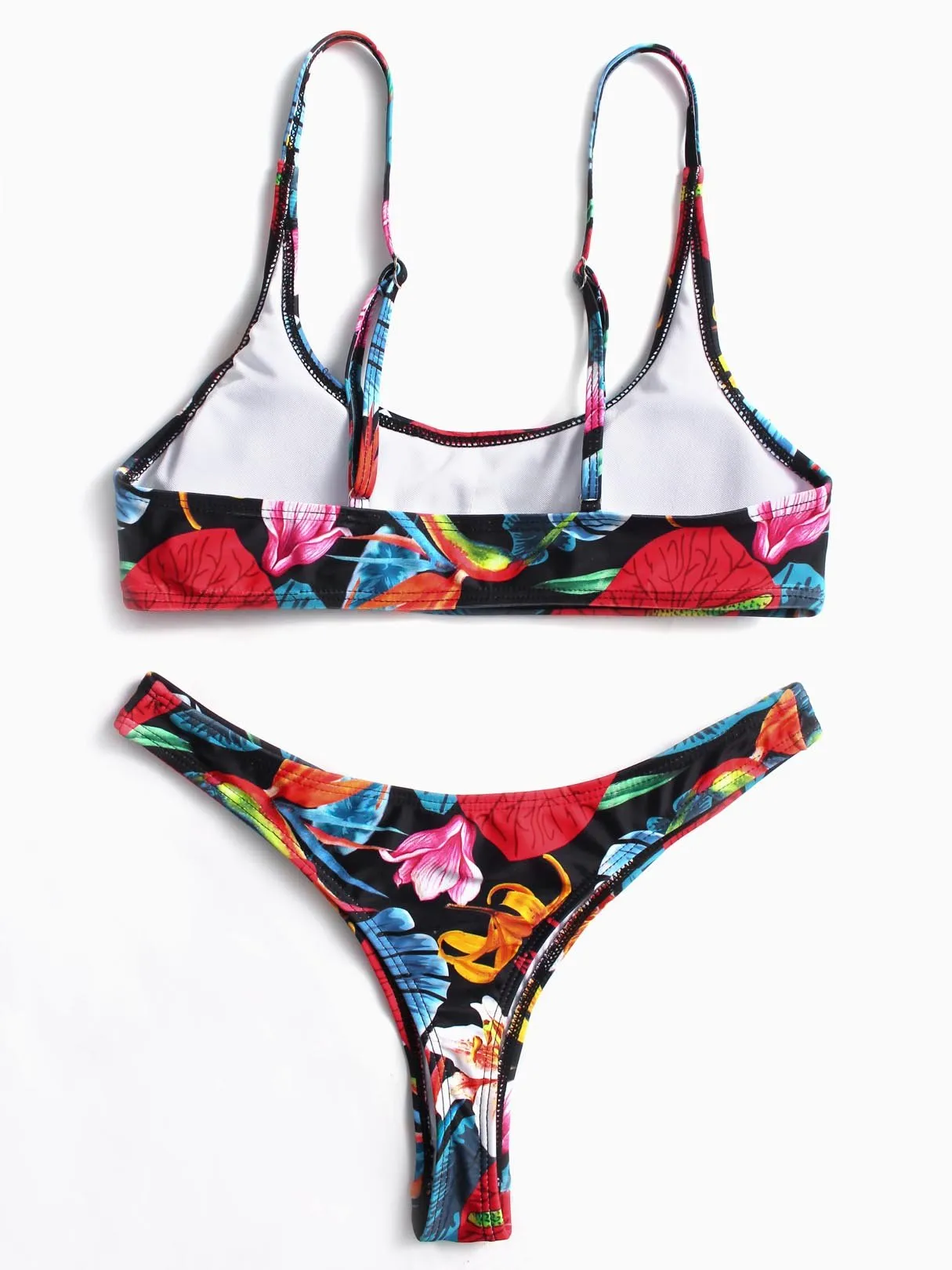 Wholesale Scoop Neck Sleeveless Floral Print Backless Spaghetti Strap Bikinis