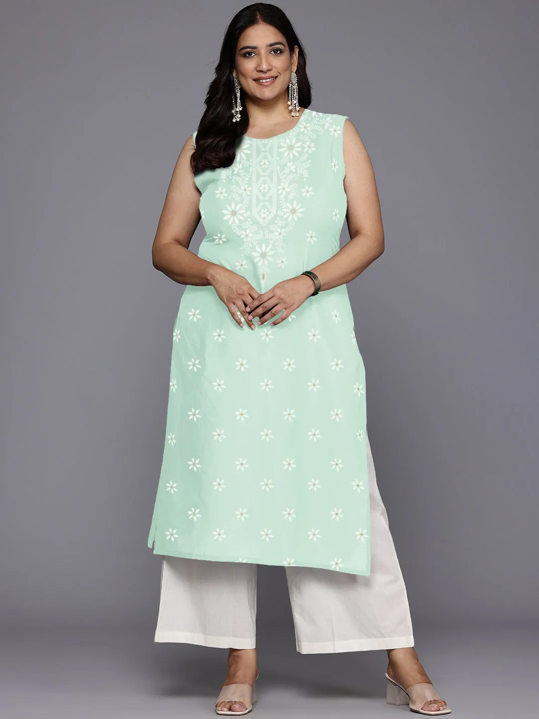 Women Geometric Printed Floral Georgette Kurta