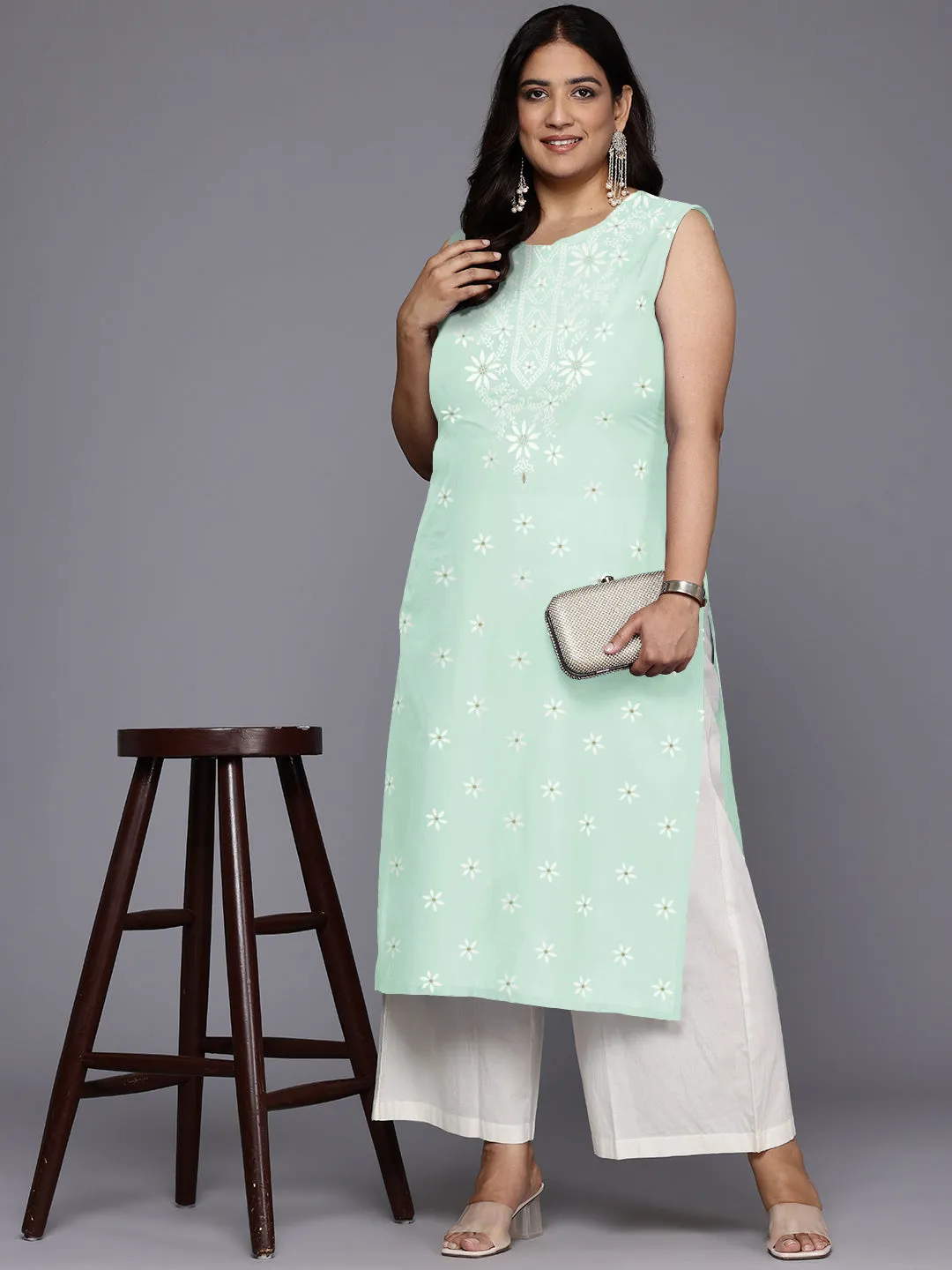 Women Geometric Printed Floral Georgette Kurta