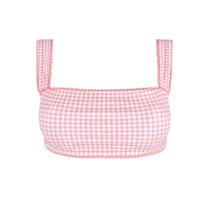 women's pink guava gingham bandeau bikini top