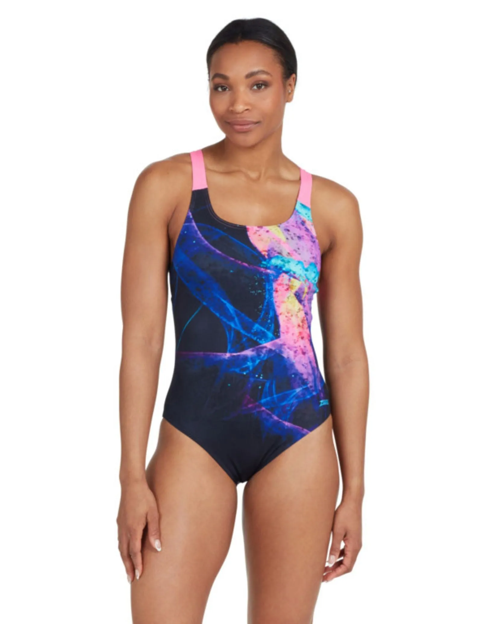 Zoggs Acid Wave Speedback Swimsuit - Black/Pink