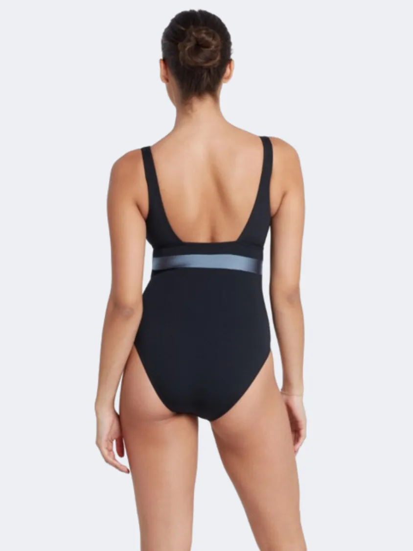 Zoggs Square Back Panel Women Swim Monokini Black/Steel/Grey